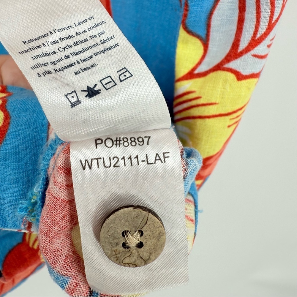 Faherty Hawaiian Shirt SDH X Max Top L.A. Floral Button Up Linen Size 3 Large - Picture 11 of 14